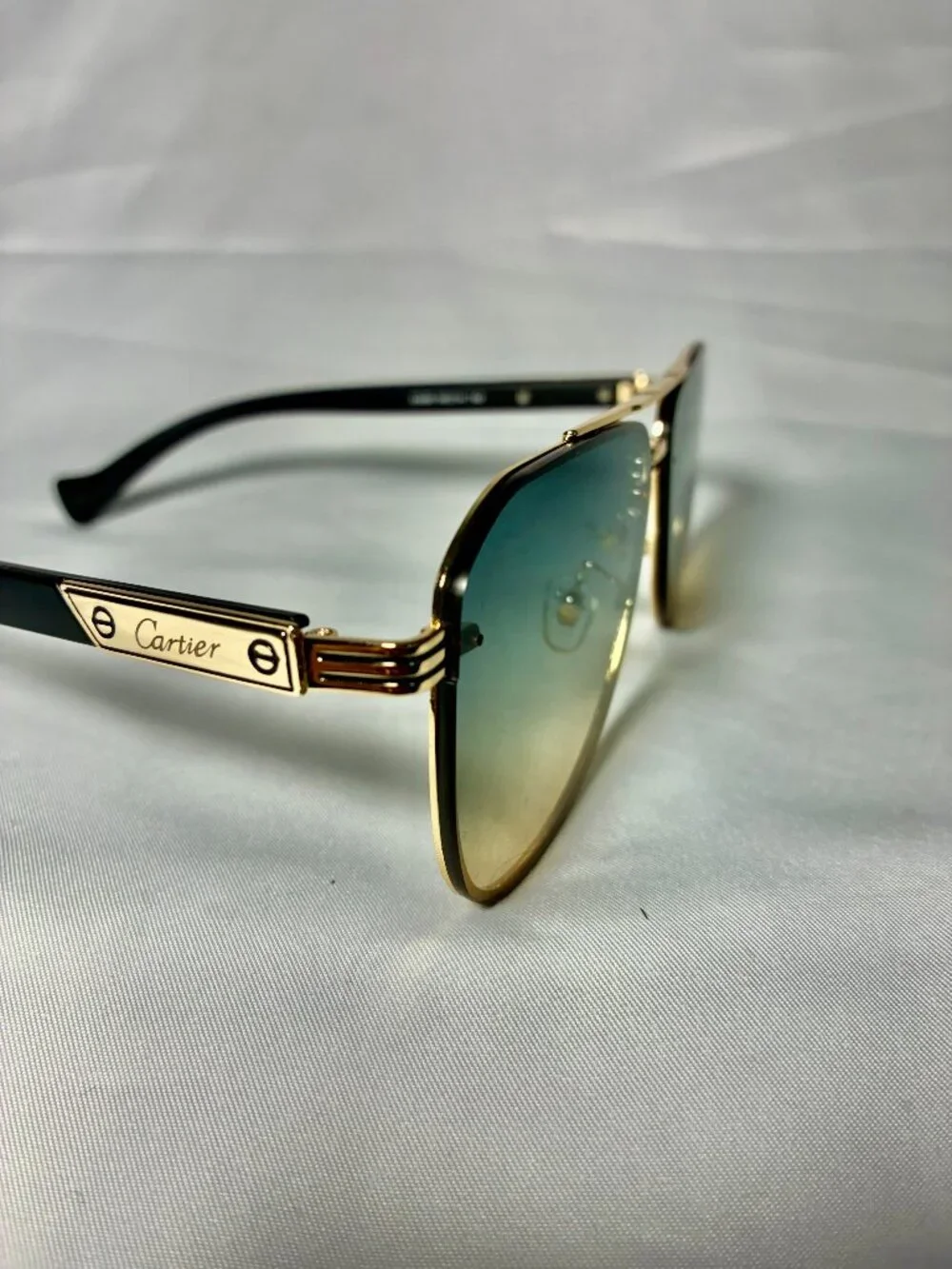 Cartier Santos Style Gold Aviator Sunglasses Gradient Lens Made in Italy